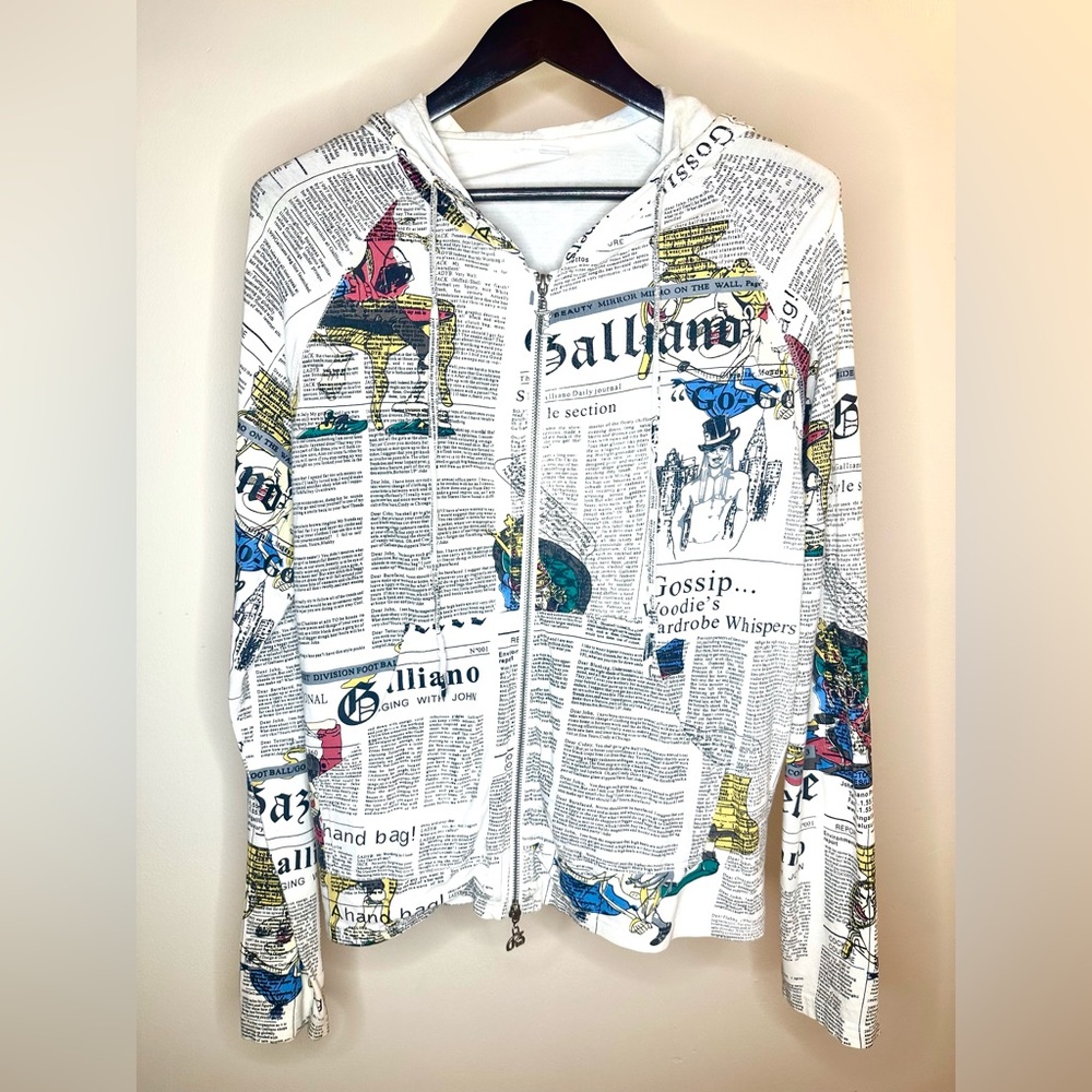 John Galliano Newspaper Print Gazette Doodle Zip Hood… Gem
